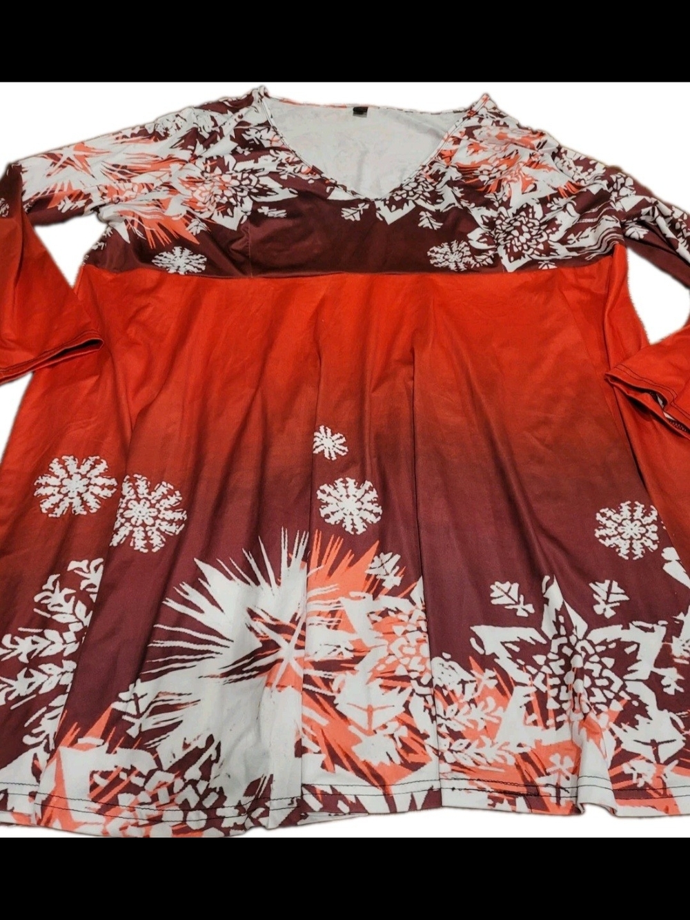 Women’s 5XL Burgundy Rust Floral Print V Neck Long Sleeve Tunic Top Plus Size
